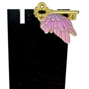 Gold Enamel Pin With Pink Wings Key Design For Backpacks Jackets Hats Lanyards